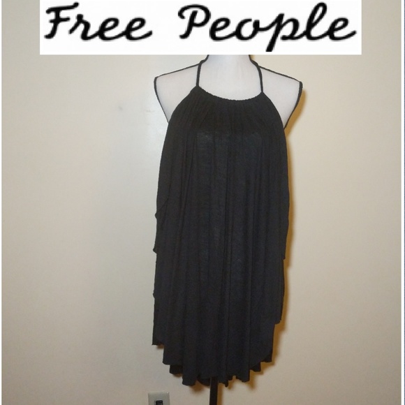 Free People Tops - Free People High Low Black Halter Back Caged Top